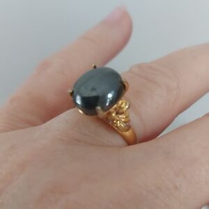 Vintage Gold Plated Hematite Black Alaskan Solitaire Ring Size 5 Or 6